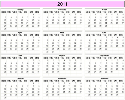 monthly calendar printable 2011. monthly calendars 2011