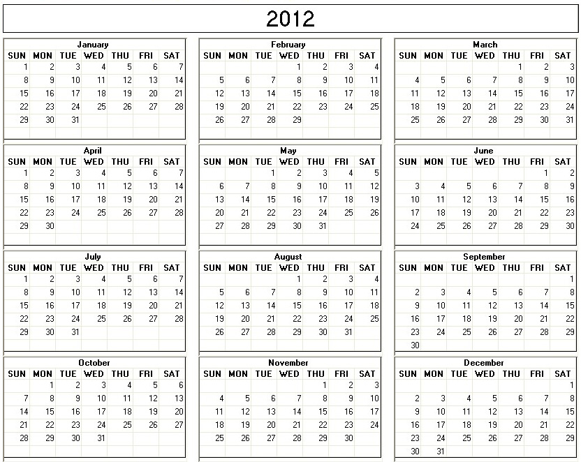 2012 printable calendar image