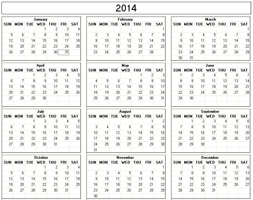 2014 printable calendar image