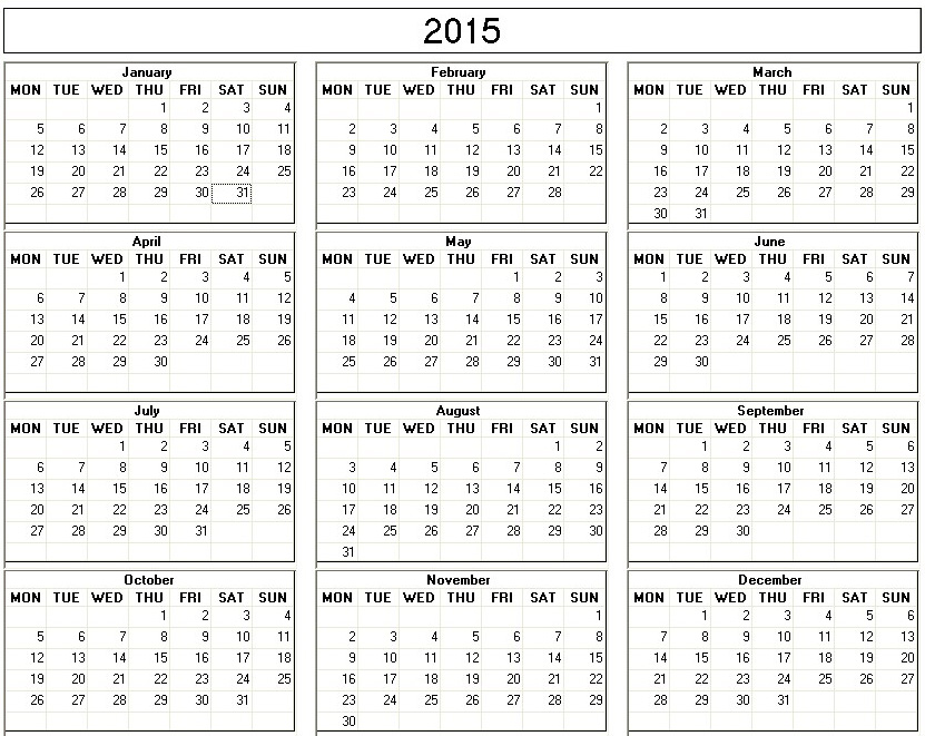 printable blank calendar image for 2015