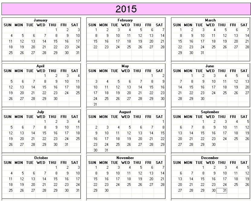 printable blank calendar image for 2015