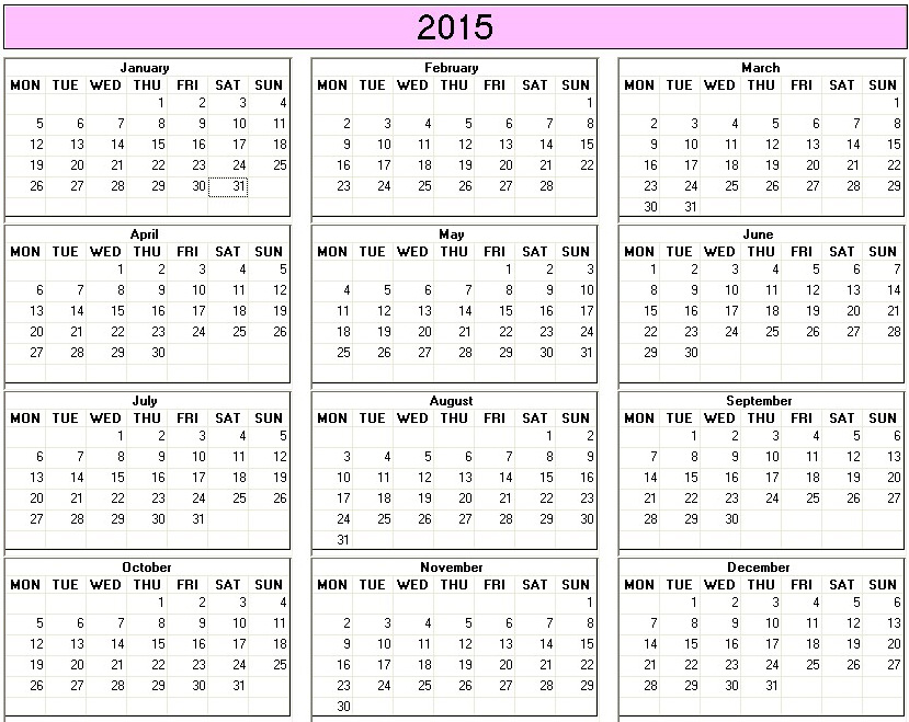 printable blank calendar image for 2015