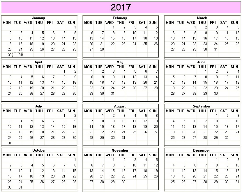 printable blank calendar image for 2017