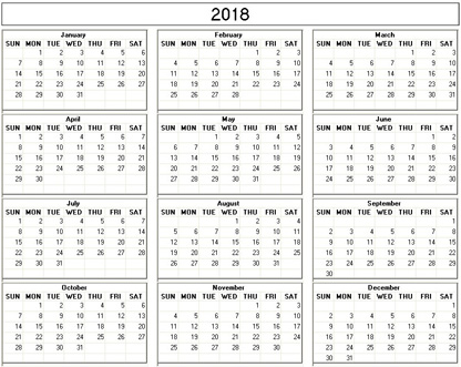 blank calendar,  printable calendar, 2018, image