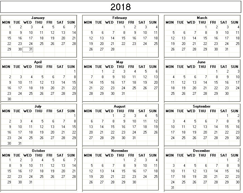 printable blank calendar image for 2018