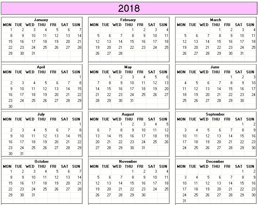 printable blank calendar image for 2018