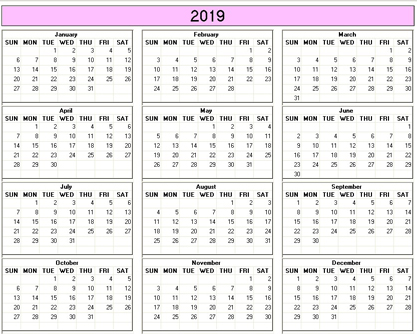 blank calendar,  printable calendar, 2019, image
