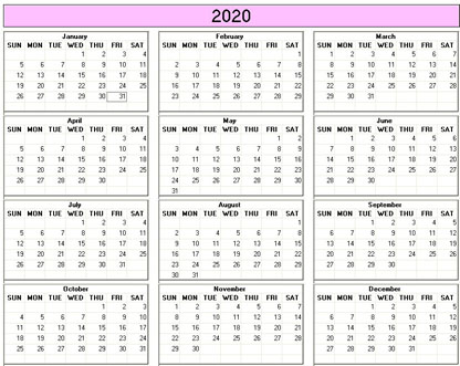 blank calendar,  printable calendar, 2020, image