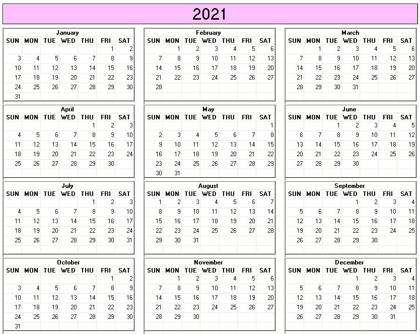 printable blank calendar image for 2021