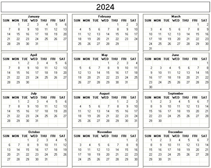 blank calendar,  printable calendar, 2024, image