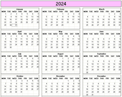 blank calendar,  printable calendar, 2024, image
