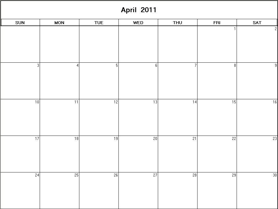 blank calendars april 2011. printable lank calendar image