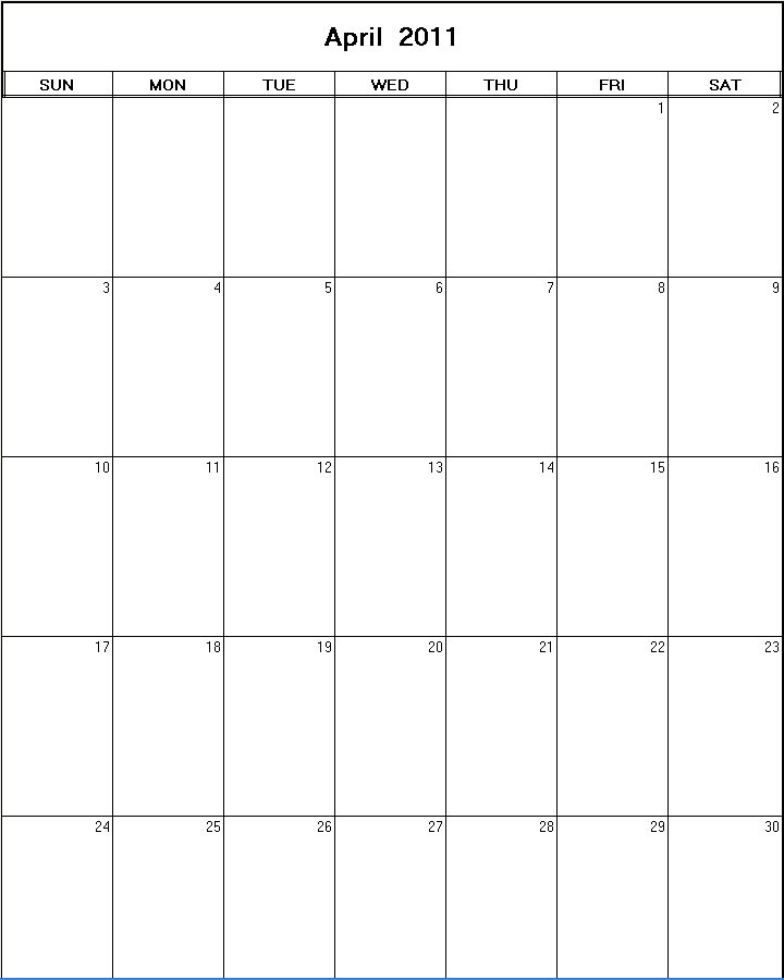 printable blank calendar image for April 2011