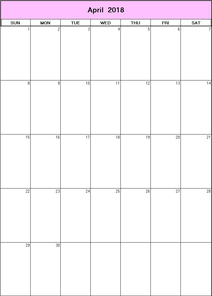 printable blank calendar image for April 2018