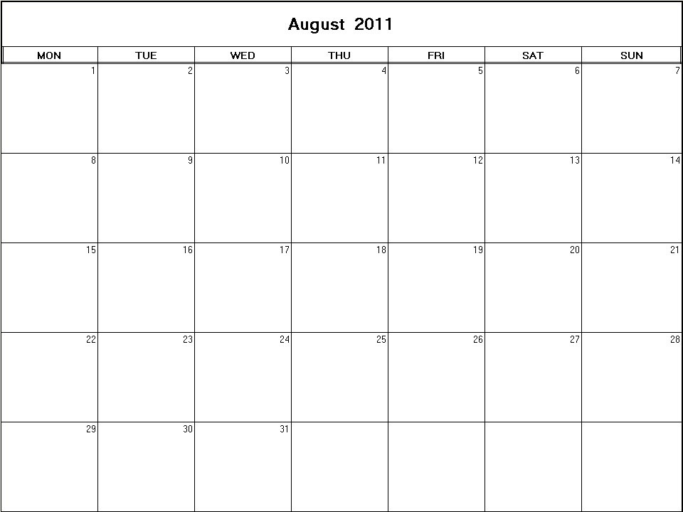August 2011 printable blank calendar Calendarprintables net