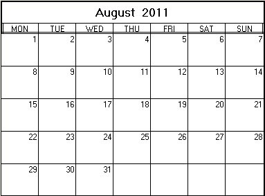 Download wallpapers free: August 2011 calendar printable