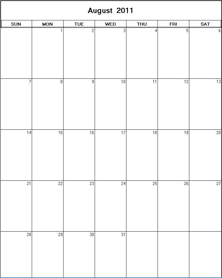 printable blank calendar image for August 2011