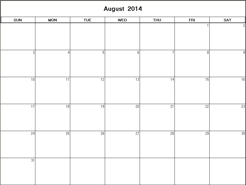printable blank calendar image for August 2014