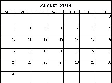 August 2014 Printable Calendar