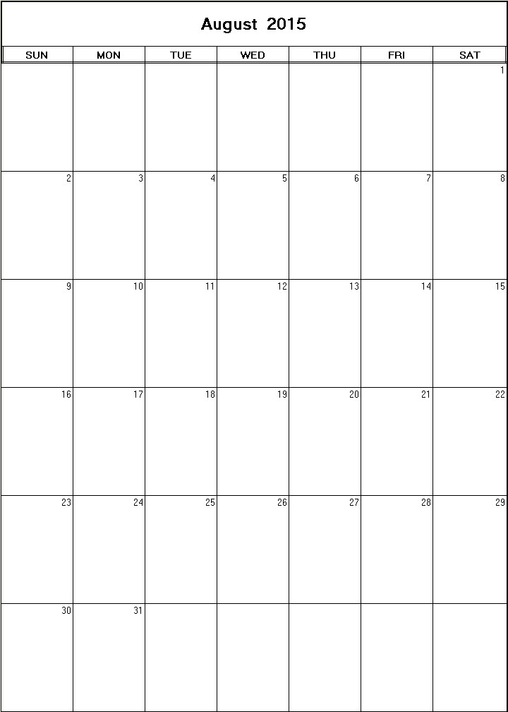 printable blank calendar image for August 2015