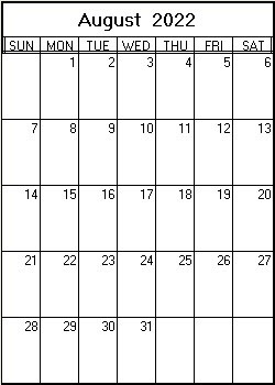printable blank calendar image for August 2022
