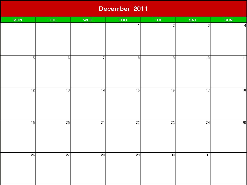 printable blank calendar image for christmas 2011