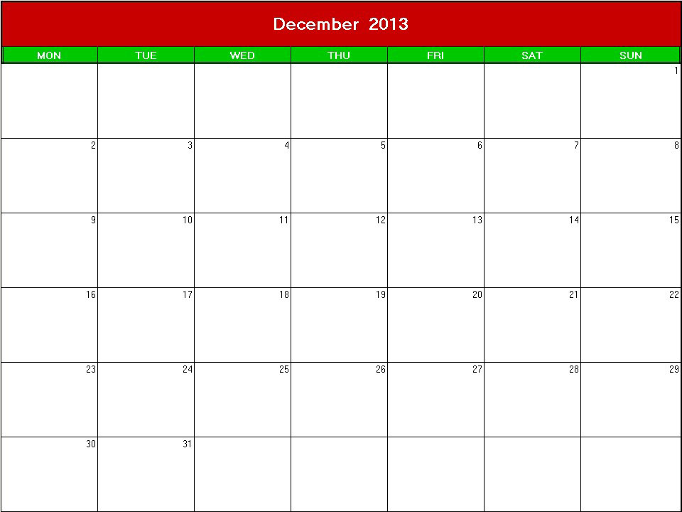 printable blank calendar image for christmas 2013