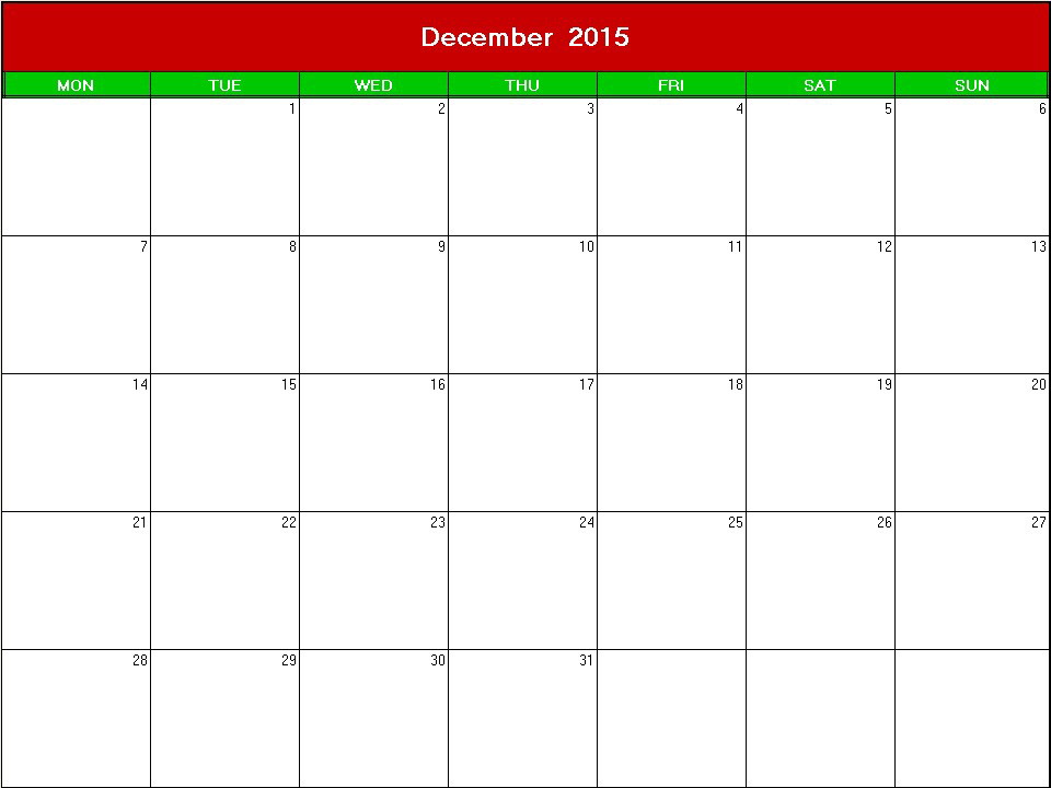 printable blank calendar image for christmas 2015