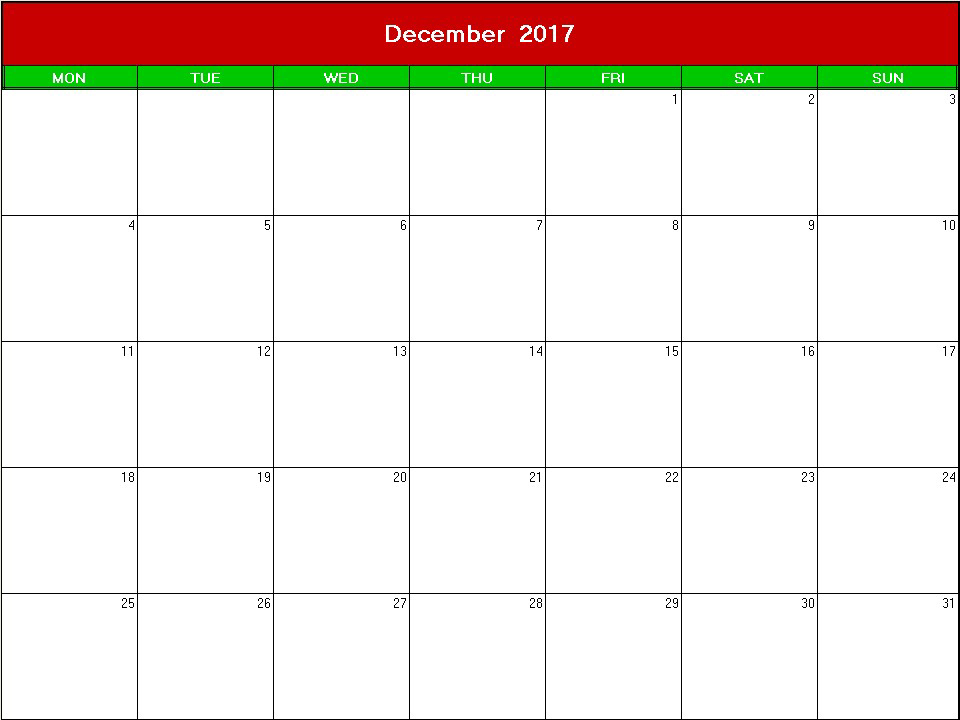 printable blank calendar image for christmas 2017