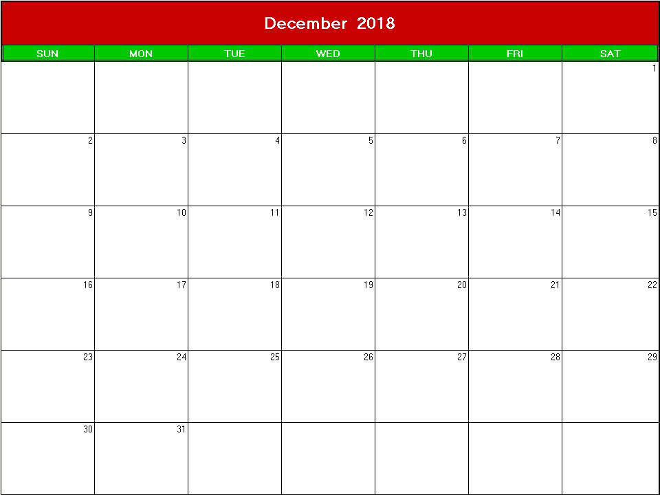printable blank calendar image for christmas 2018
