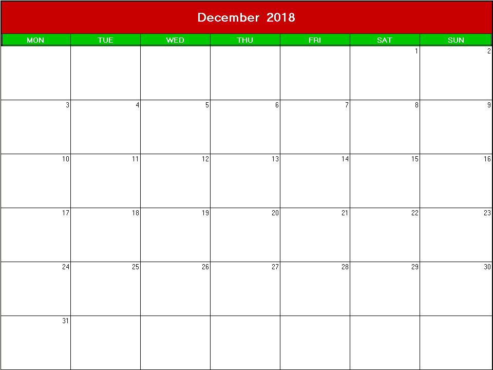 printable blank calendar image for christmas 2018