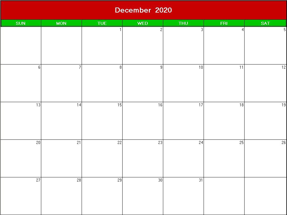 printable blank calendar image for christmas 2020