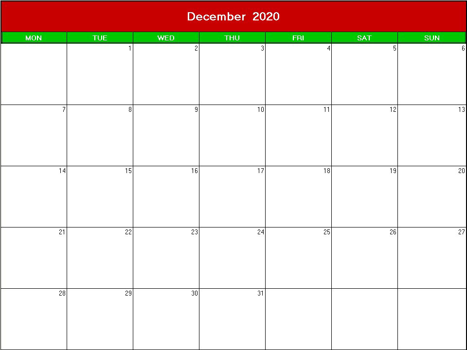 printable blank calendar image for christmas 2020