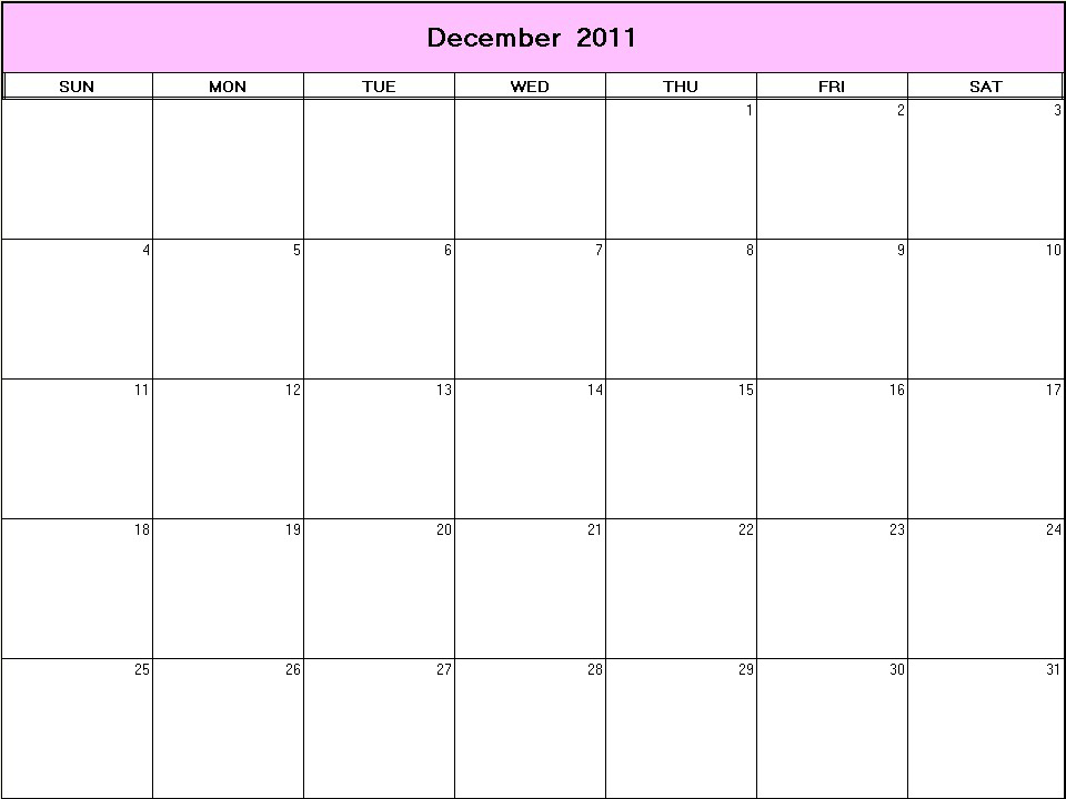 printable blank calendar image for December 2011
