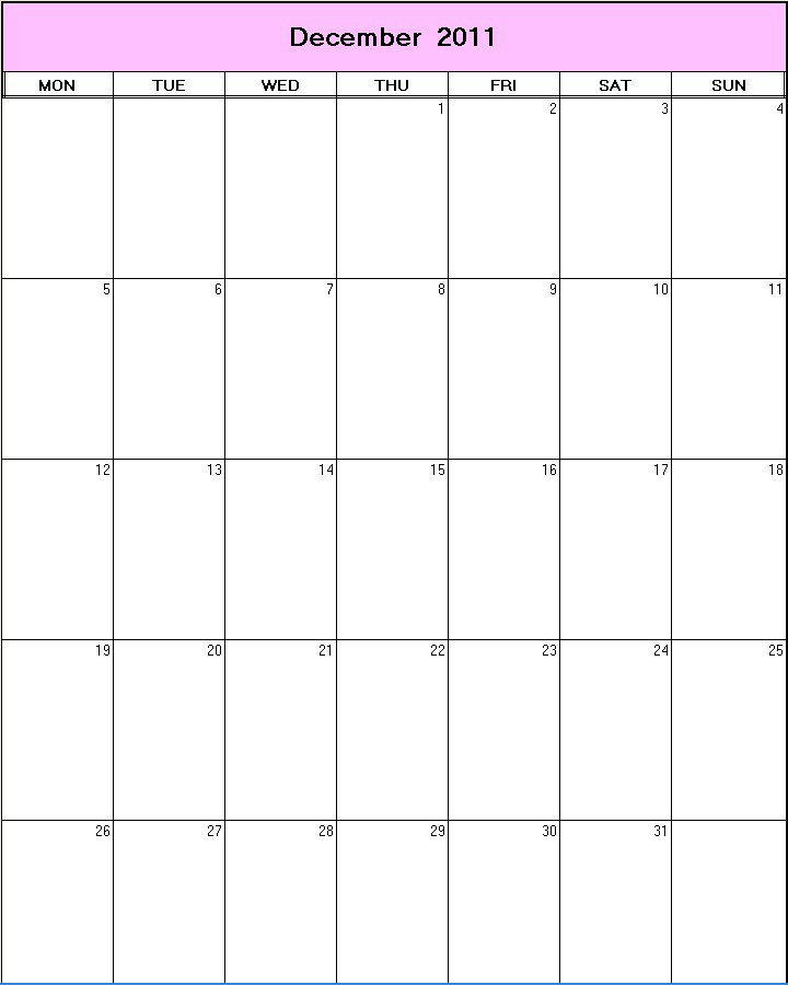 printable blank calendar image for December 2011