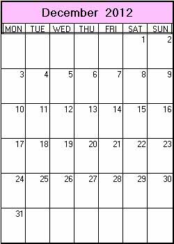 December 2012 Printable Calendar