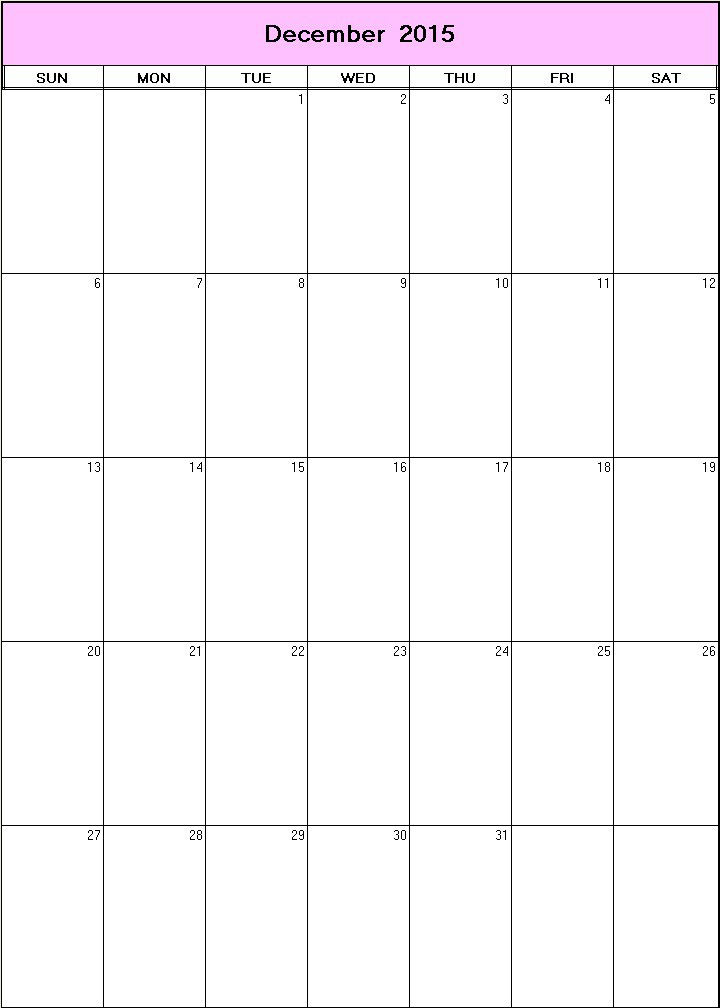 printable blank calendar image for December 2015