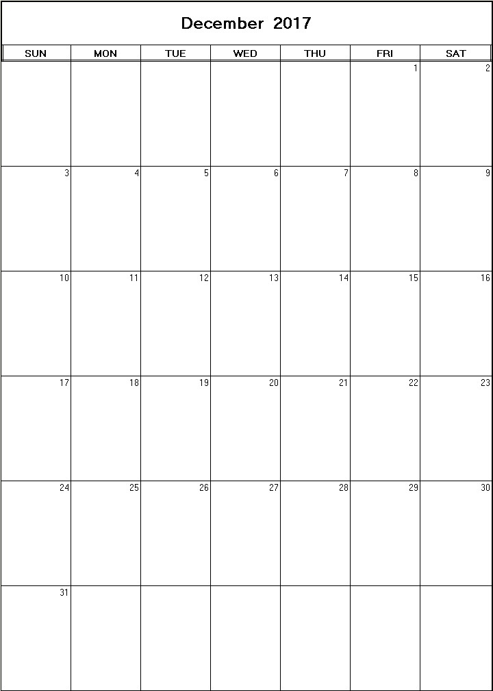 printable blank calendar image for December 2017