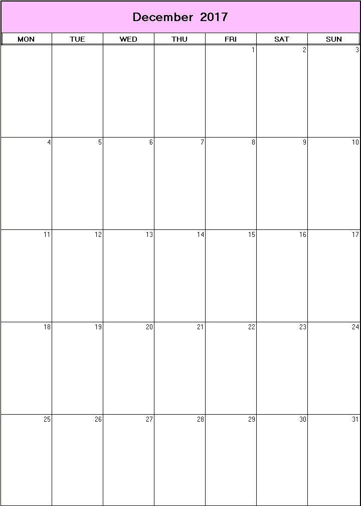 printable blank calendar image for December 2017