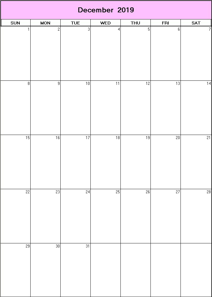 printable blank calendar image for December 2019