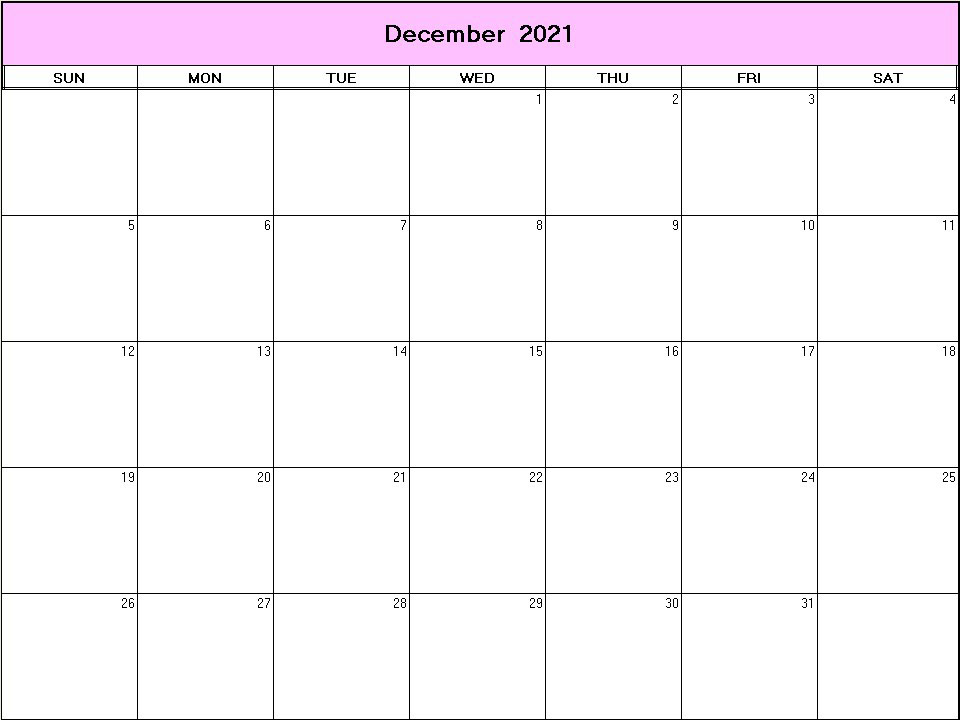 printable blank calendar image for December 2021
