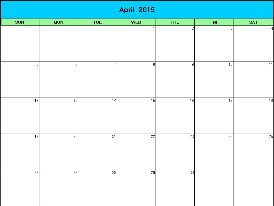 printable blank calendar image for Easter 2015
