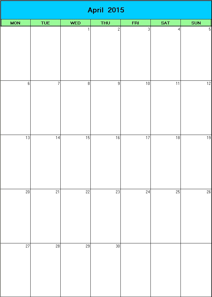 printable blank calendar image for Easter 2015