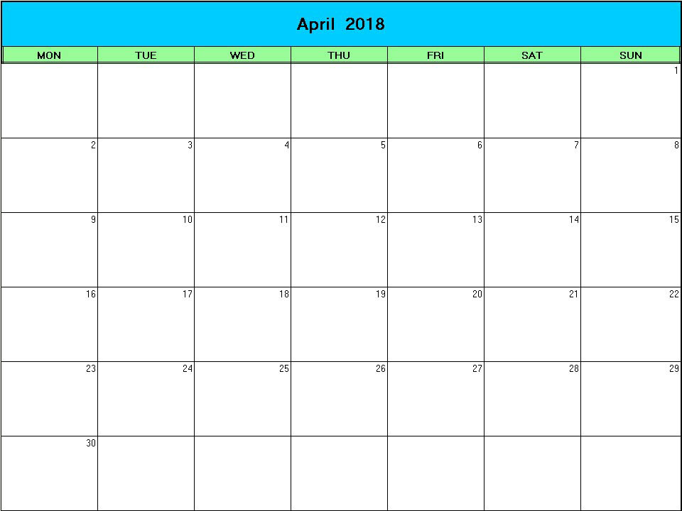 printable blank calendar image for Easter 2018