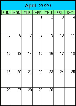 printable blank calendar image for Easter 2020