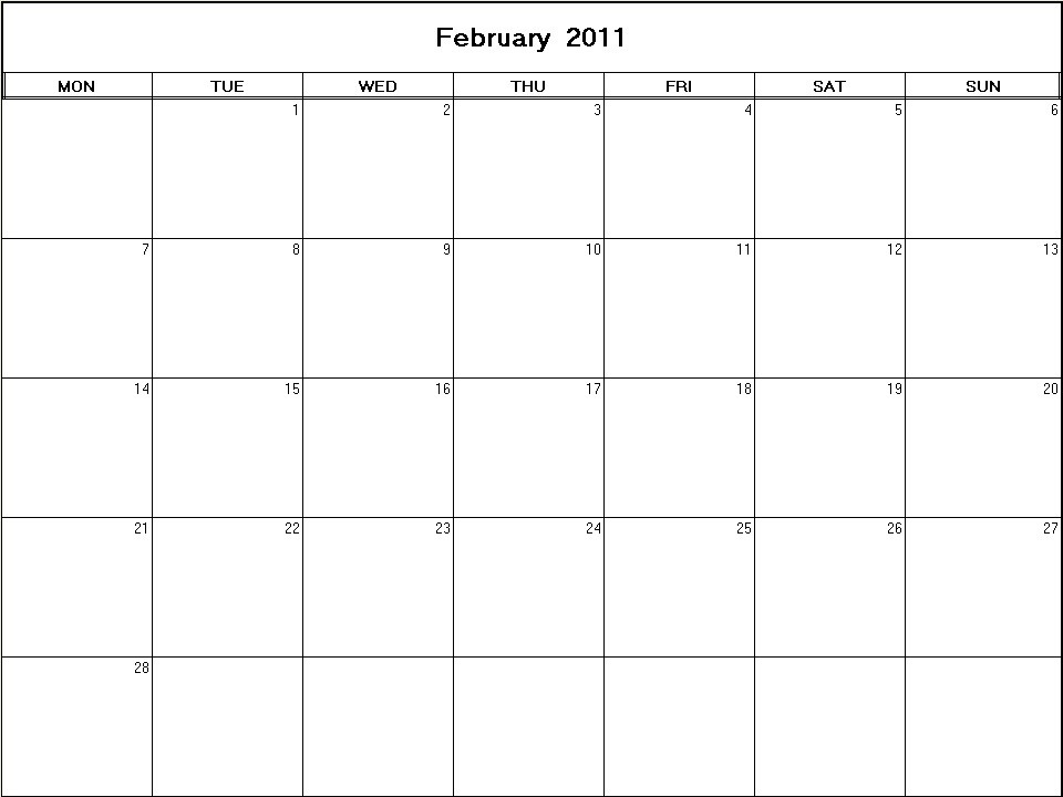 2011 calendar february. February 2011 Calendar with