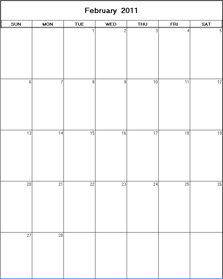 printable blank calendar image for February 2011