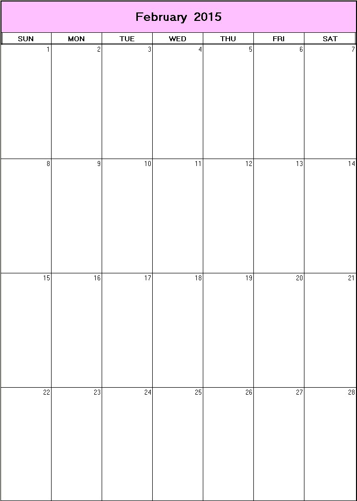printable blank calendar image for February 2015