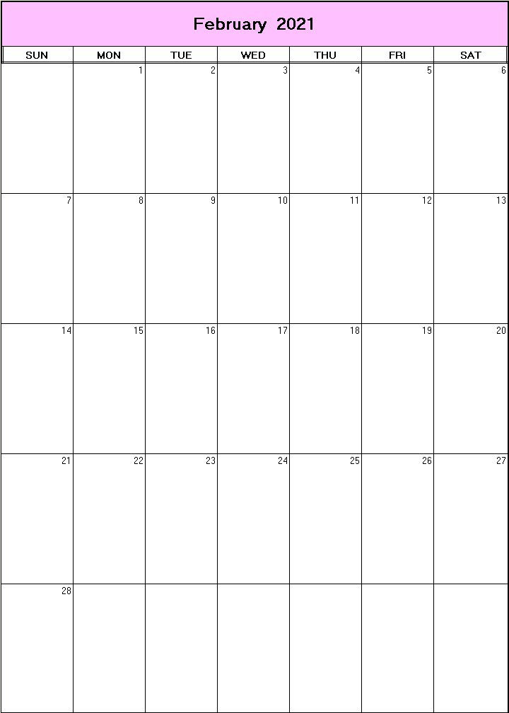 printable blank calendar image for February 2021