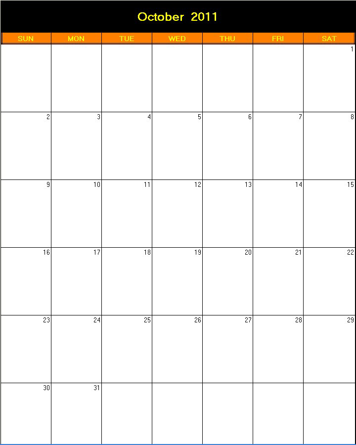 printable blank calendar image for Halloween 2011